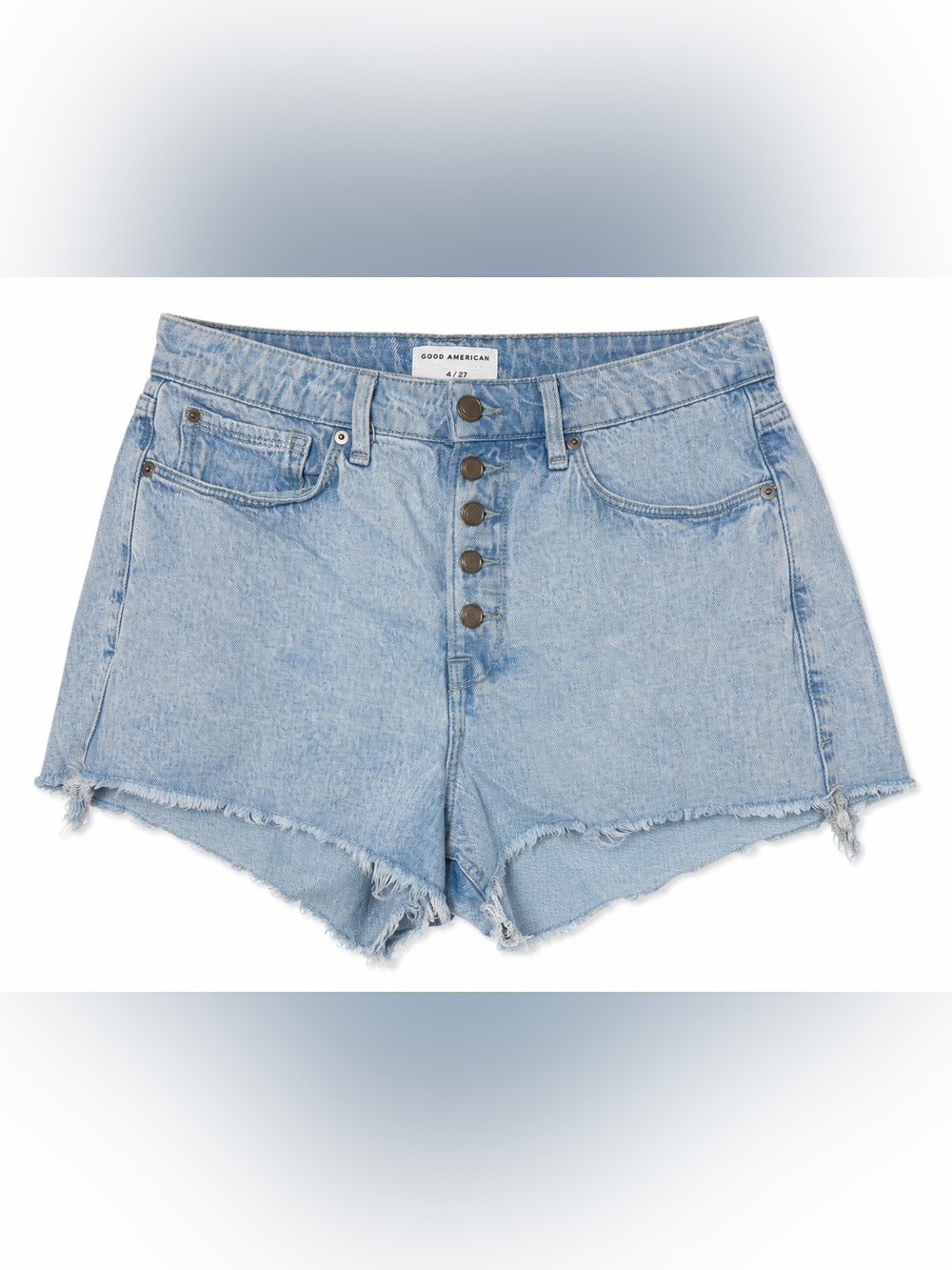 Good American Light Wash Mom Shorts Raw Hem Coastal Cowgirl Y2K Denim-Sz 4